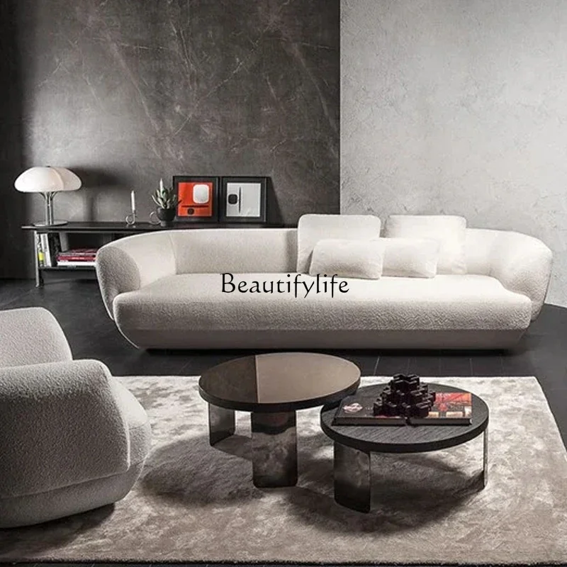 Modern light luxury fabric sofa lamb wool sheep wool model house complete living room sofa