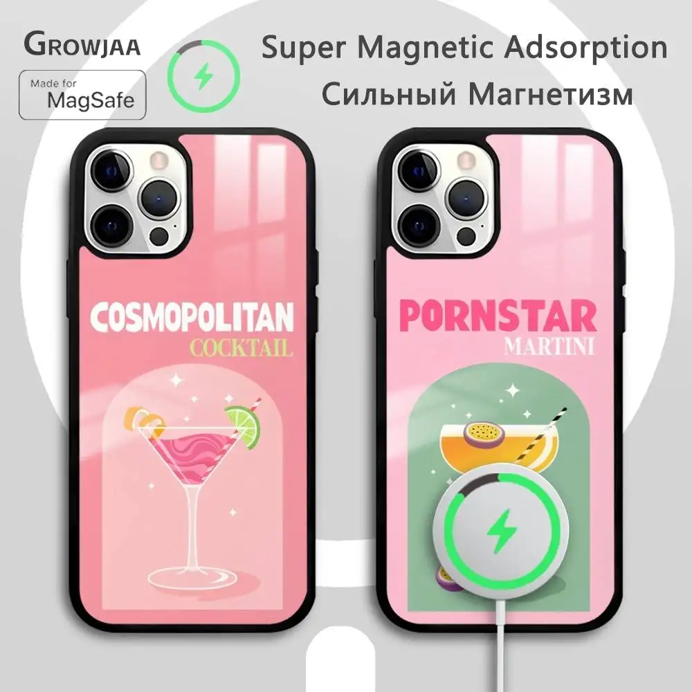 

Wine Liquor Colorful Cocktail Phone Case For IPhone 16 15 14 13 12 11 Pro Max Plus Mini Magsafe Mirror Wireless Magnetic Funda