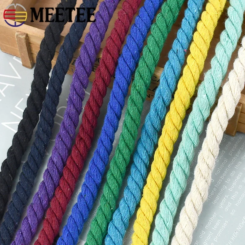 

5/10M 10mm Pure Cotton 3 Shares Twisted Rope Macrame Cord String Bag Drawstring Belt Strap Decoration Braided Ropes Accessories