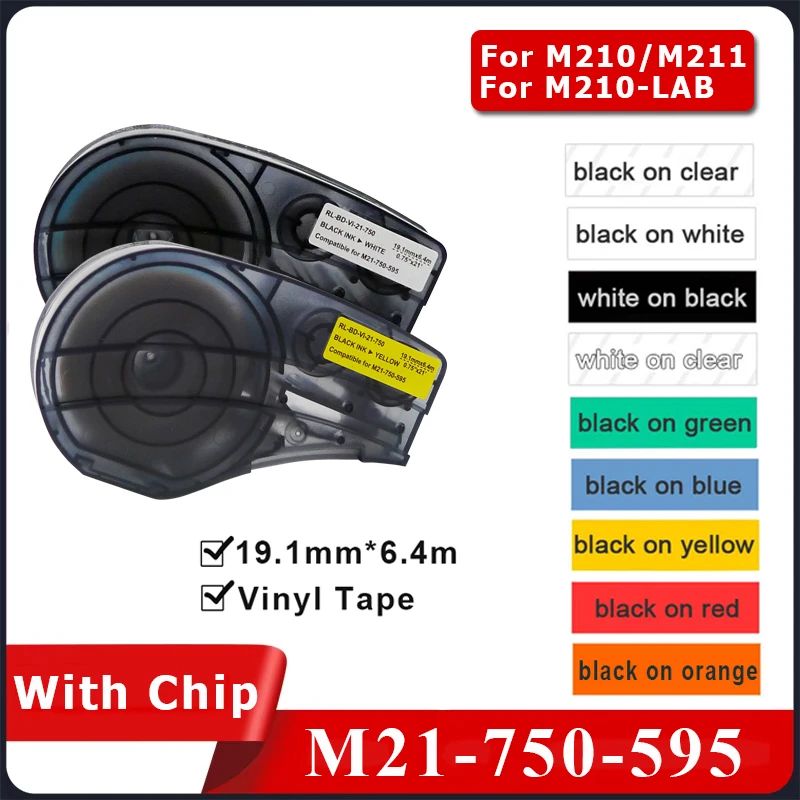(With Chip) 1PCS Compatible M21-750-595 19.1mmx6.4m(0.75