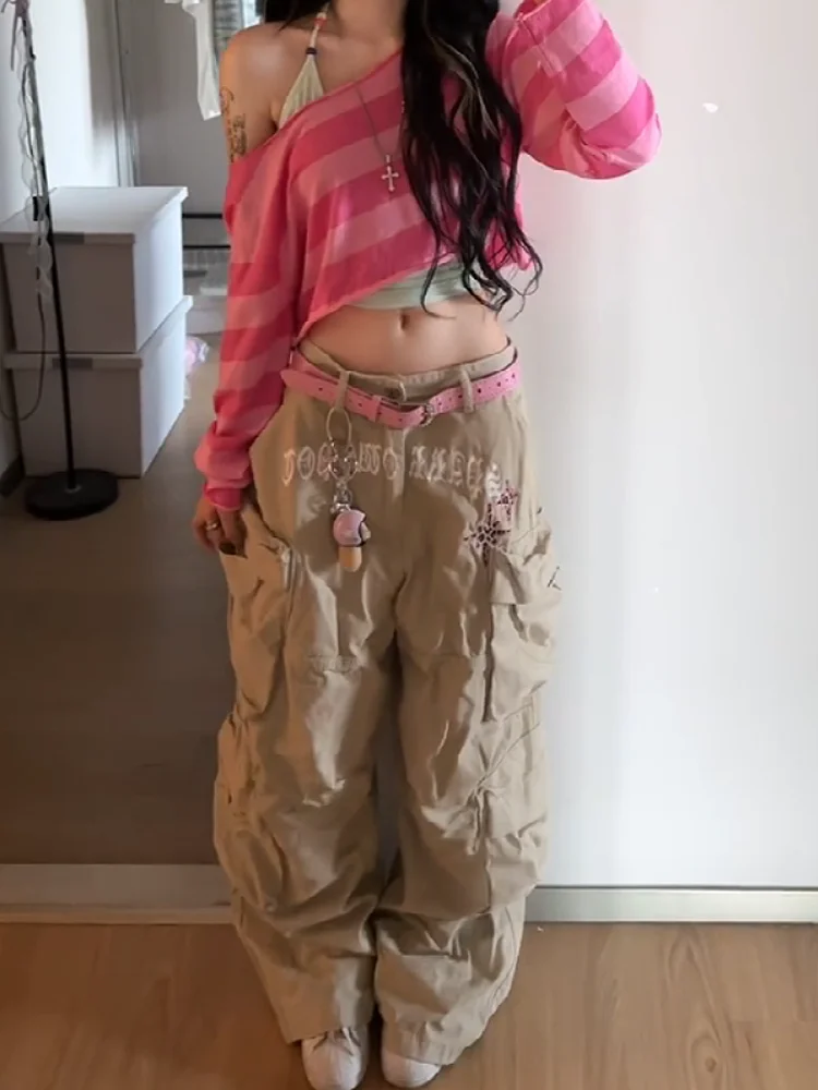 American Hot Girl Style Printed Multi-Pocket Workwear Jeans Women Summer Loose Slimming Casual Straight Leg Wide Leg Pants