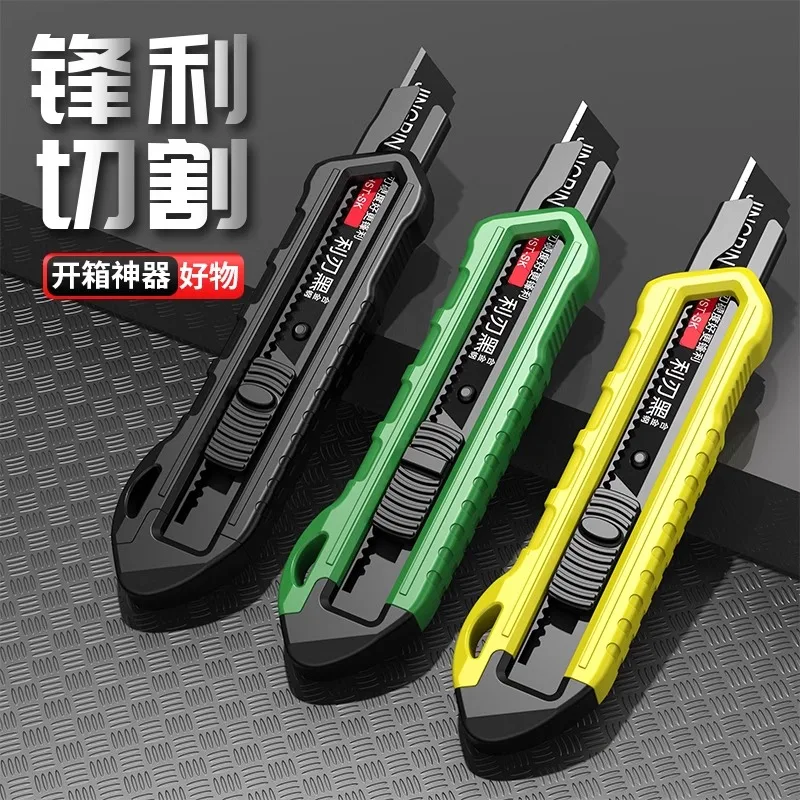 Retractable Snap-Off Utility Knife,18mm Black Carbon Steel Blades Box Cutter Mini Cutting Tools Package Opener Auto-Lock