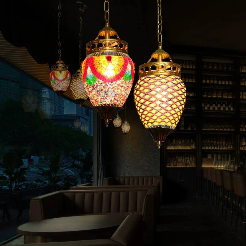 Bar decorative chandelier Türkiye Xinjiang restaurant hotel card seat single head combination glass lamp