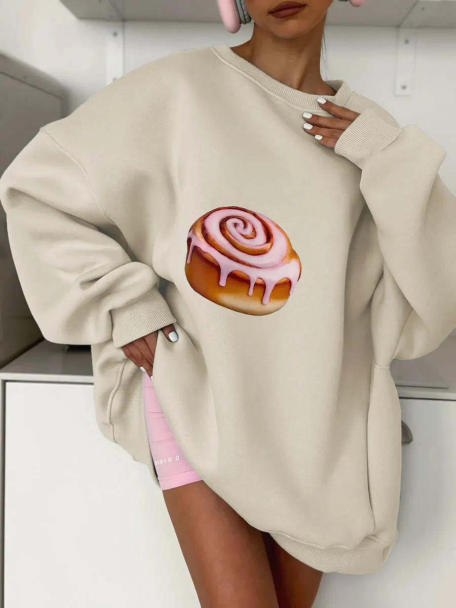 2026 موضة كعكة مطبوعة البلوز المرأة الجديدة الخريف الشتاء أفخم فضفاض التخسيس كم طويل بلوزات س الرقبة كنزة قطيفة #1