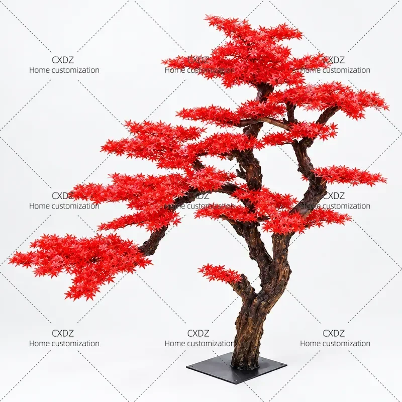 Large Artificial Red Maple and Pine Tree Fake Plant for New Chinese Style Landscaping Hotel Tea Room Decoration