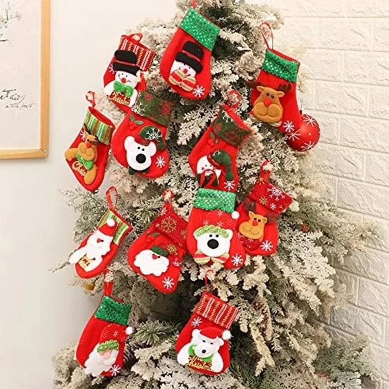 1Pcs Cartoon Christmas Socks Ornament Merry Christmas Decorations Home Christmas Gifts Xmas Noel Navidad Happy New Year Supplies