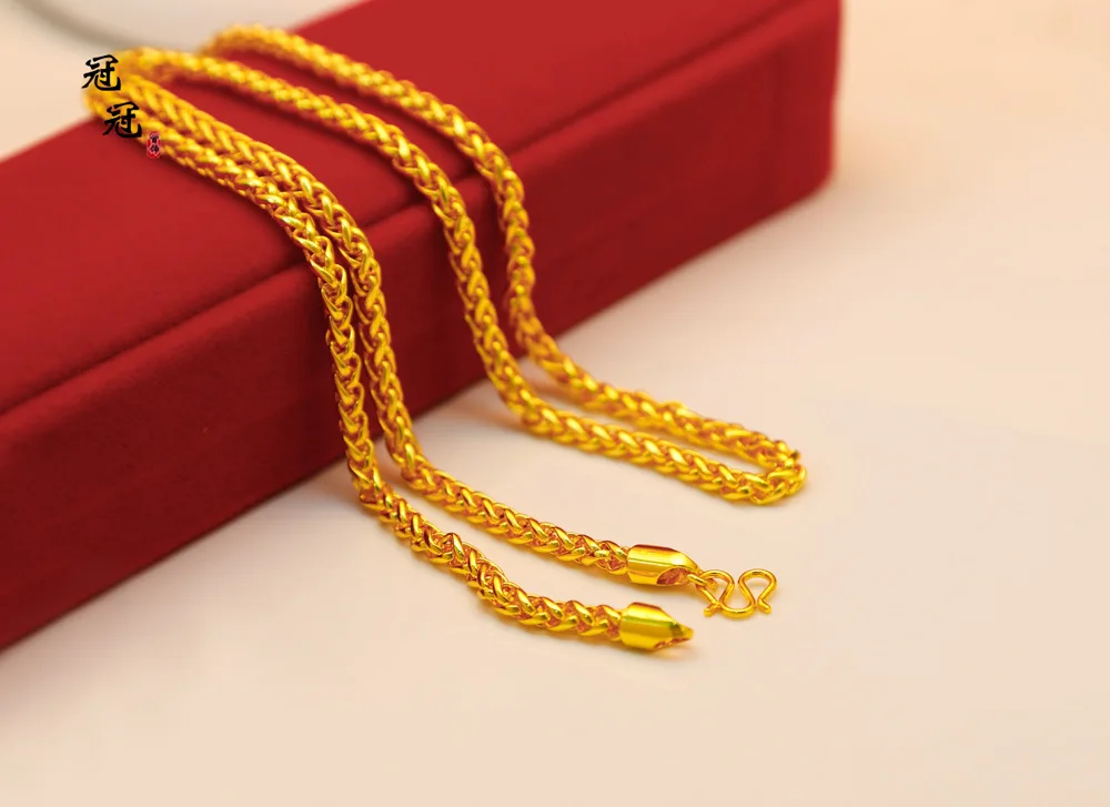 Unisex 24K Gold 6MM 8MM Necklace, AU999 | Zircon-accented chain edges, glamorous statement of opulent symmetry.