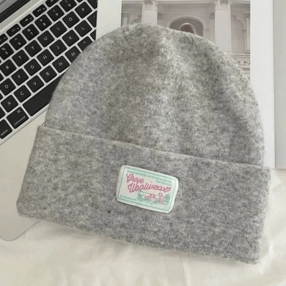 

Casual Keep Warm Knitted Pullover Hat Ear Protection Coldproof Woolen Stacked Hat Solid Color Soft Beanies Cap Female