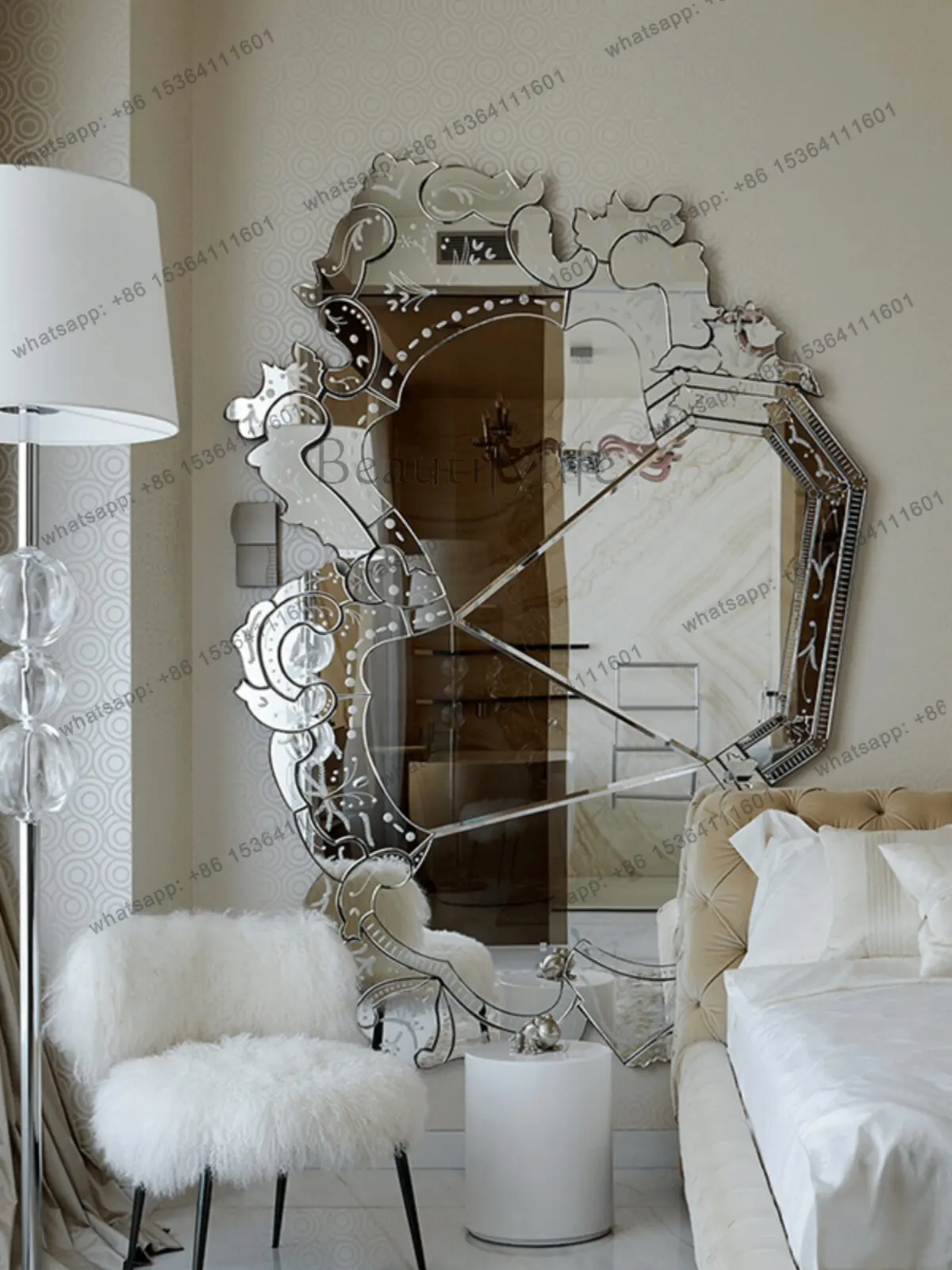 Mirror carved entrance art decorative mirror simple guest restaurant background wall hanging mirror