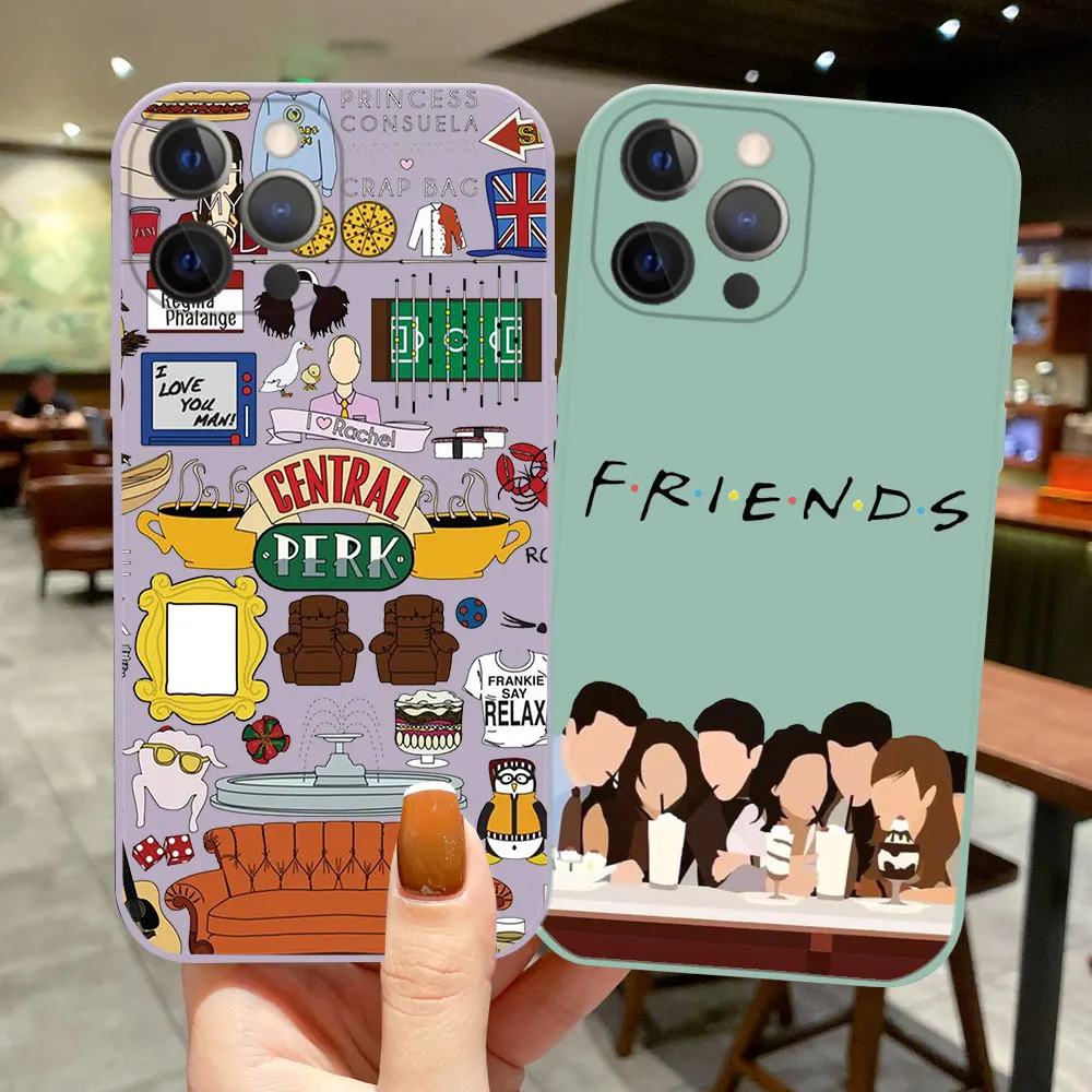 Cartoon funny Friends TV Show Phone Case For iPhone16 15 14 13 12 11 Pro Max 13 Mini 15 16 Plus XR XS MAX X color silicone Cover