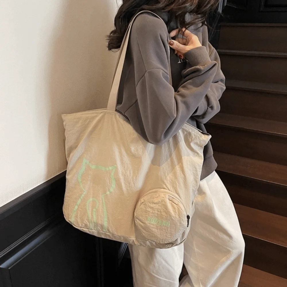 

Модная стильная женская сумка-тоут, универсальная большая вместительная сумка на плечо с изображением кота, повседневная сумка для отдыха, сумка для студентов колледжа