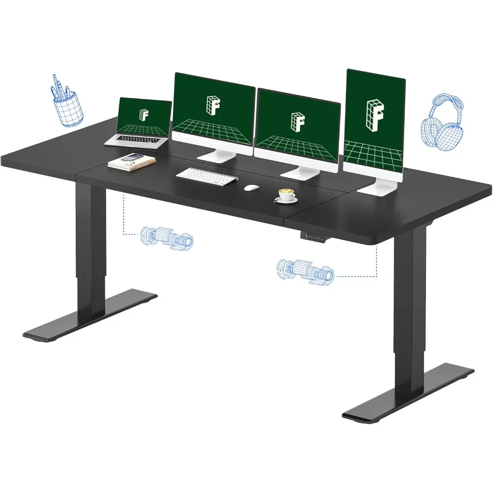 

79 x 32-дюймовый стол с двумя двигателями, компьютерный стол с контроллером памяти, стол для домашнего офиса со сращивающей платой (черный каркас + 7