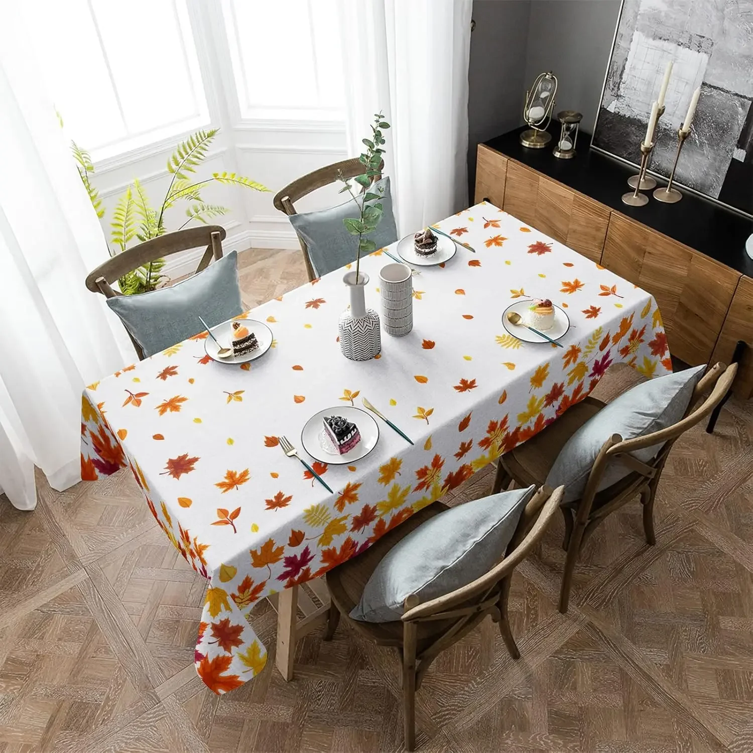 Fall Thanksgiving Maple Leaves Waterproof Tablecloth for Table Decor Reusable Autumn Orange Leaf Table Cloth Holiday Party Decor