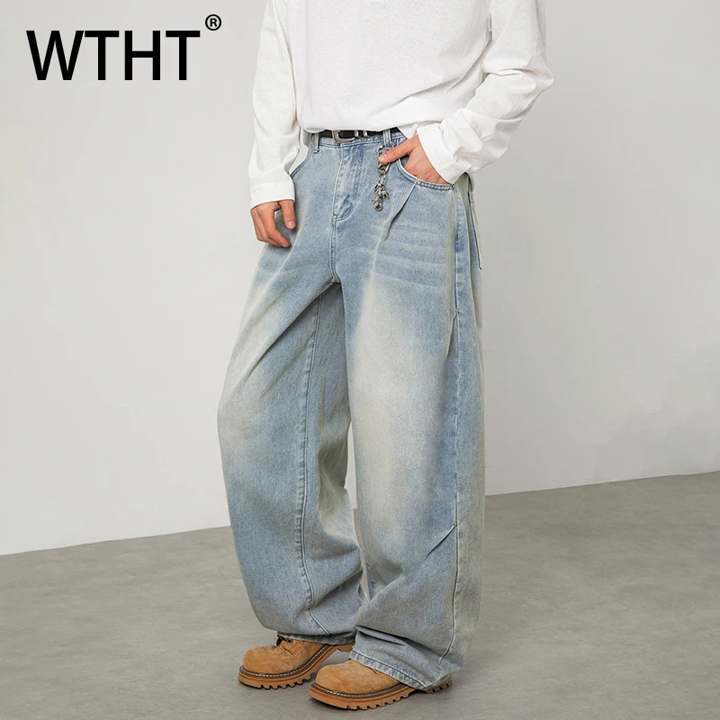 

Мужские джинсы WTHT Fashion с вышивкой, винтажные, плиссированные, широкие, прямые, свободные, весна 2026, модель 2A1324