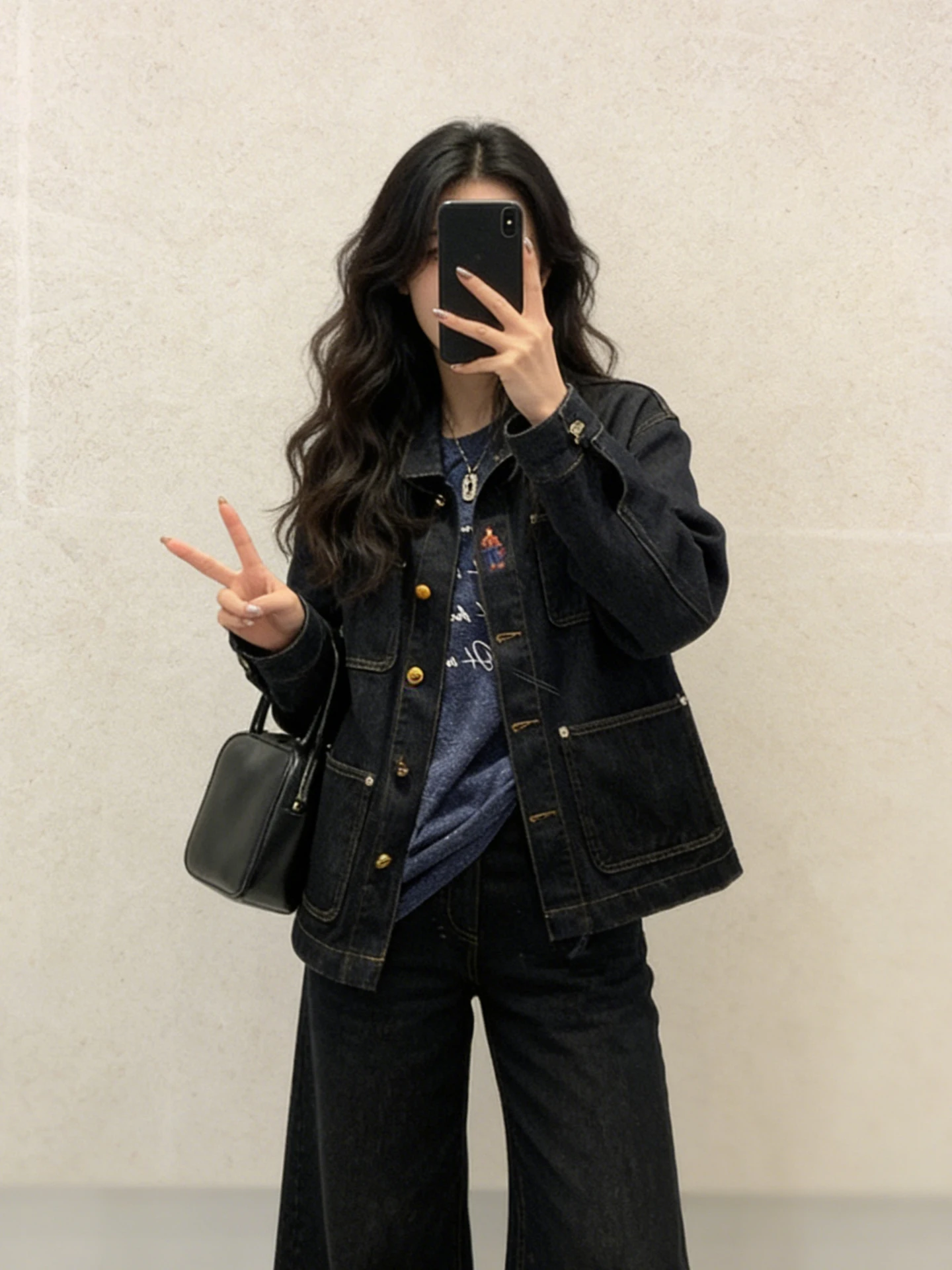 

Retro American Blue Button Denim Jaet Women's Loose Slimming Spring New Sle Upper Apparel Commute Sle