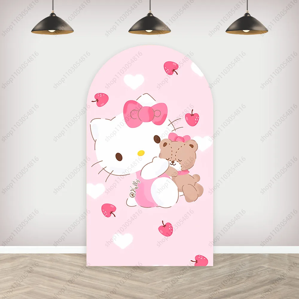 Sanrio Hello Kitty Arch Photo Backdrop Cute Arched Wall Pink Birthday Party Baby Shower Doublesided Photography Background