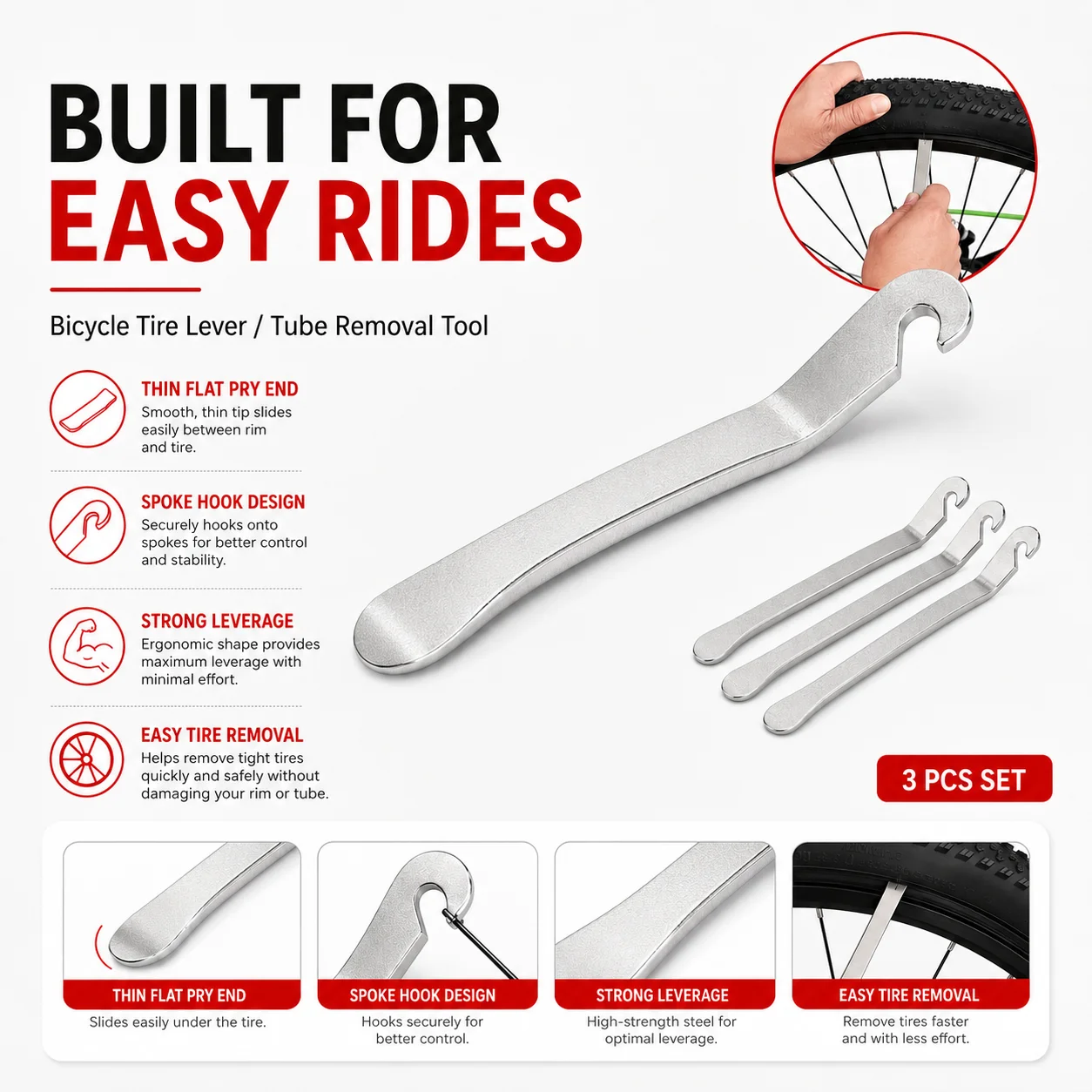 PINMOAP 1/3PCS Bike Tire Lever Bicycle Tire Removal Tool Durable Tyre Pry Bar For Road Bike Inner Tube Repair Cycling Accessorie