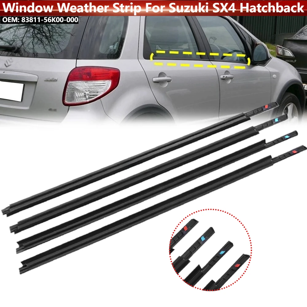 

4Pcs/set Window Glass Weatherstrip Rubber Moulding Trim 83811-56K00-000 for Suzuki SX4 Hatchback