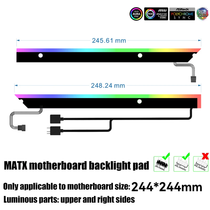 Desktop PC MOD Motherboard Backlight Panel, 2Pcs/Pack,5V ARGB LED Strip for MATX / ATX M/B Light Pollution MOD,