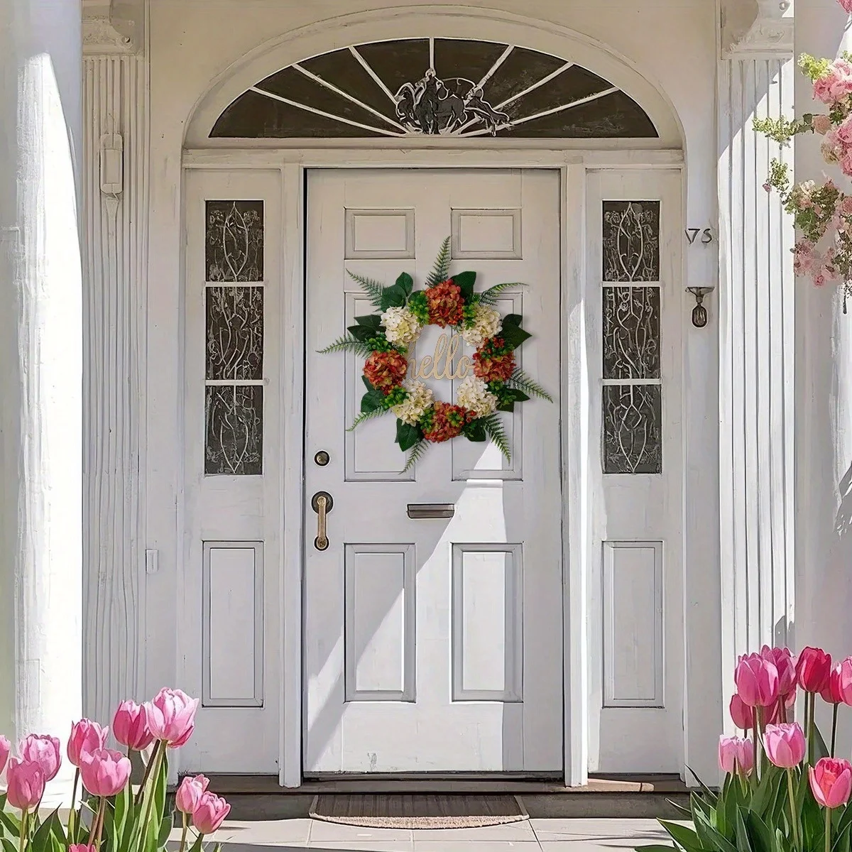 

Венок из гортензии, гирлянда, 23,6 дюйма, большой искусственный венок, весенне-летний венок, искусственная гортензия, цветок граната