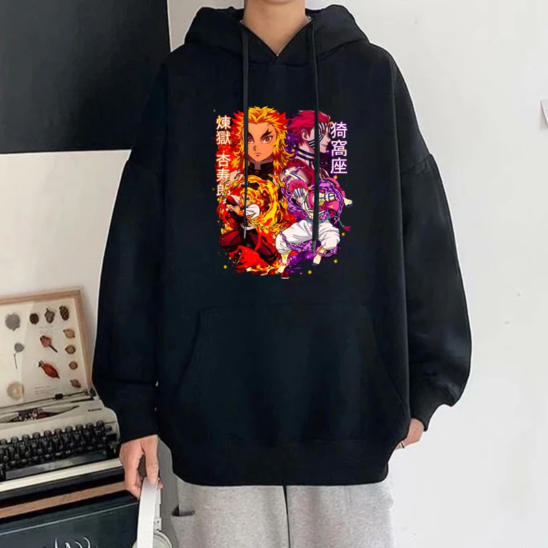 

New Anime Rengoku Kyoujurou Akaza Print Hoodies Women Causal Tops Unisex Harajuku Long Sleeve Sweatshirts