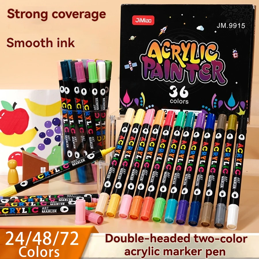 

Dual-Tip Dual-Color Acrylic Paint Markers, 12/24/36 Pieces, 24/48/72 Colors Acrylic Paint Markers, Felt-Tip Coloring Markers, Alcohol-Based Markers, Smooth Ink Flow, Comprehensive Color Range, Stackable Colors, Strong Coverage, Felt-Tip Pen Stationery Set