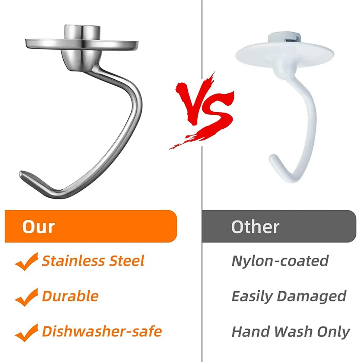 Stainless Steel Dough Hook Attachment for KitchenAid 4.5-5 Quart Tilt Head Stand Mixer, Replacement Parts Bread Hooks#A66K