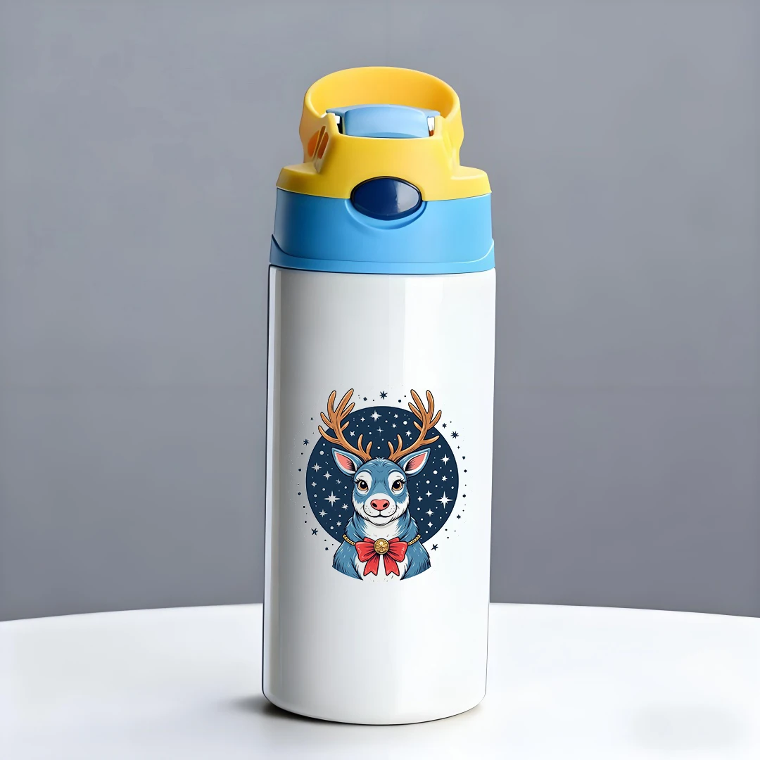 Термочашка из нержавеющей стали 304 + соломенная чашка с изображением северного оленя + фон звездного неба + розовые уши Рождественский подарок ограниченной серии