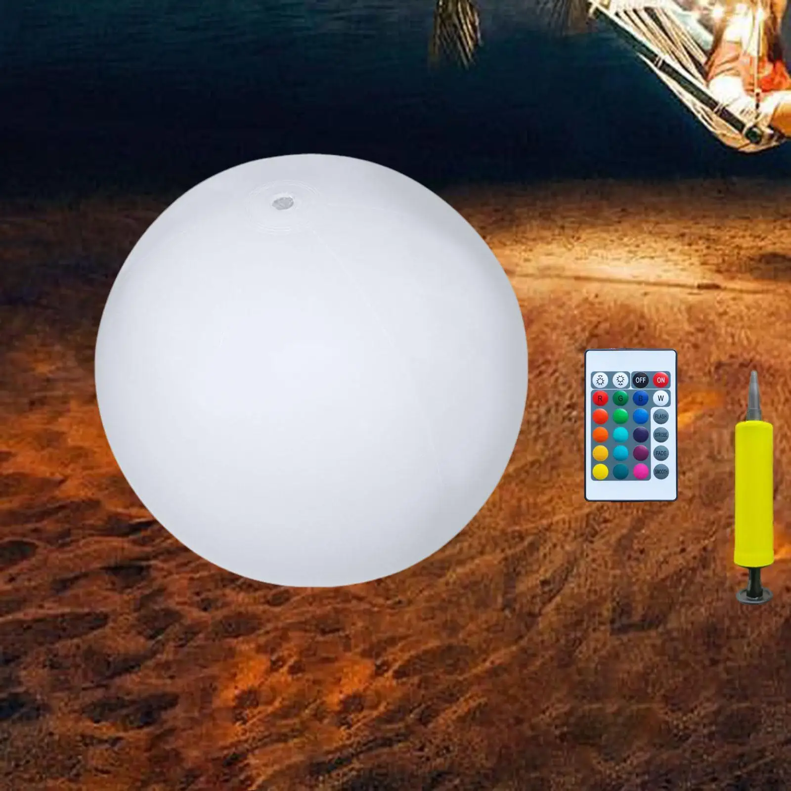 LED Light Up Inflatable Beach Ball for Kids Summer Pool Game Waterproof Glow Toy with Air Pump for Family Beach Fun