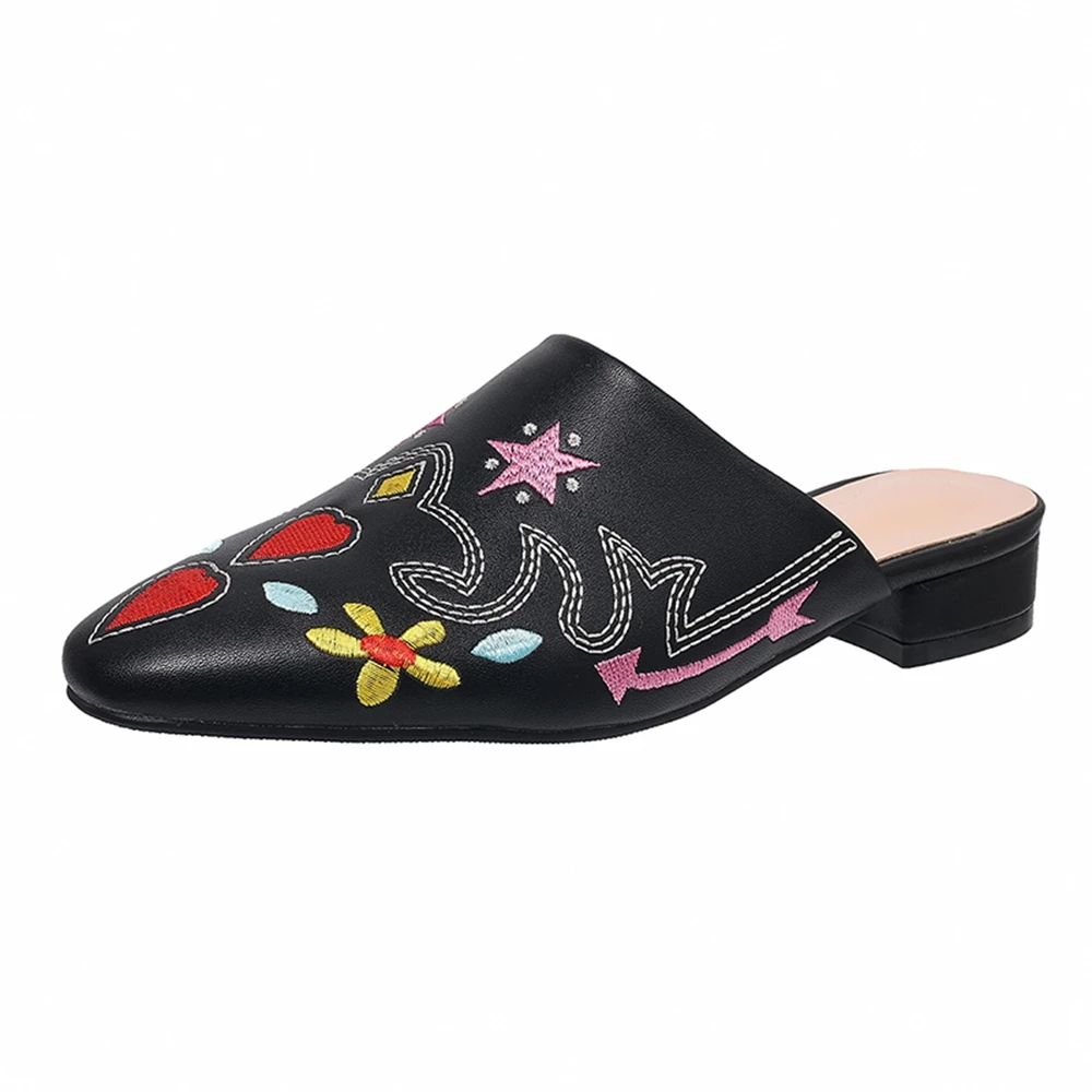 

Zaptos Muje Fashion Comfortable Casual Sandals women One-piece Fashion Pointed Mueller Shoes Retro Embroidered Shoes 309-5