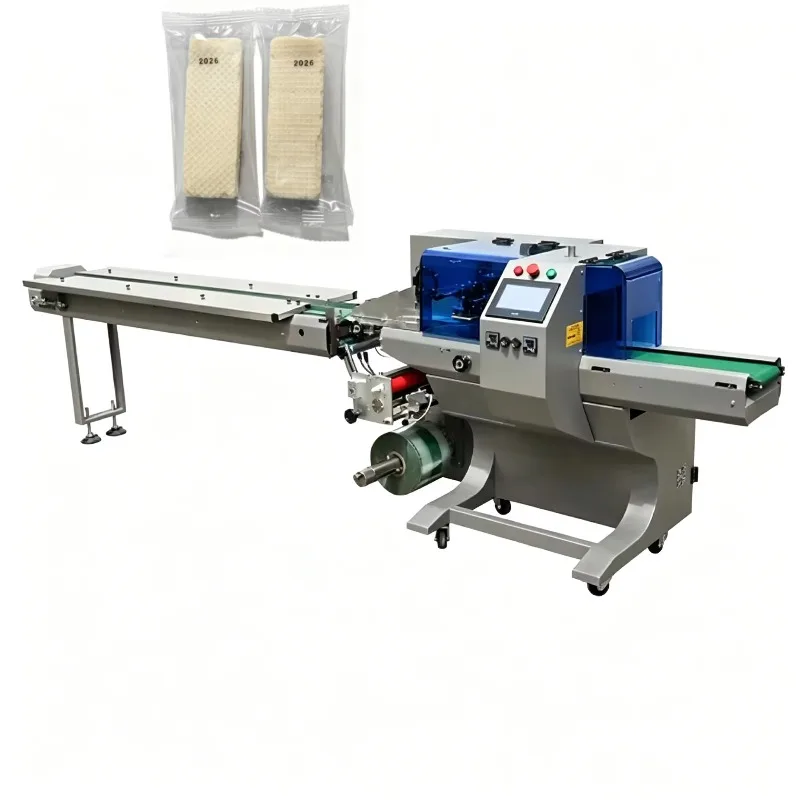 Low Price Hot Sale Horizontal Flow Wrapper Machine for Moon Cake Egg Roll Biscuit Sandwich Wafer Packaging