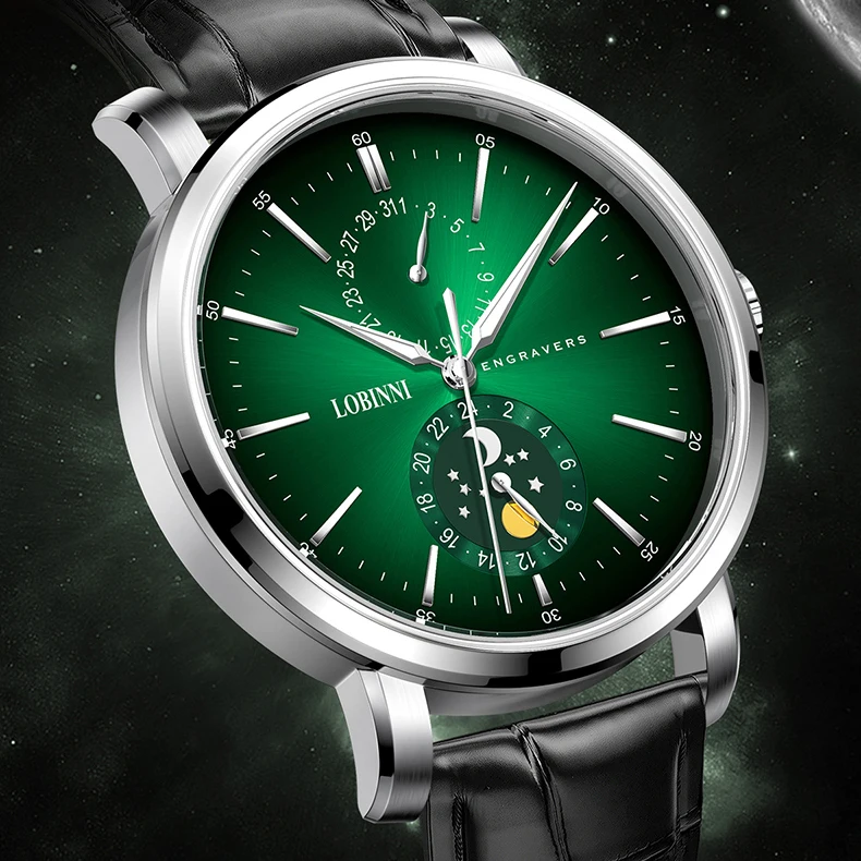 LOBINNI Men Quartz Watch 42mm Vintage WristWatch Waterproof Luminous Sapphire Mirror 24 Hours Date