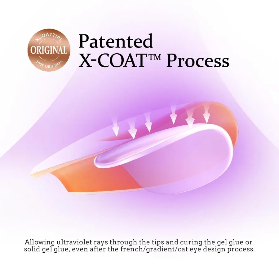เล็บปลอมแบบกดติด ขนาดกลาง ปลายเล็บทรงอัลมอนด์ XCOATTIPS สีธรรมชาติ พร้อมสีรองพื้น ยึดติดแน่นขึ้น รูปทรงสำเร็จรูป กระชับพอดี