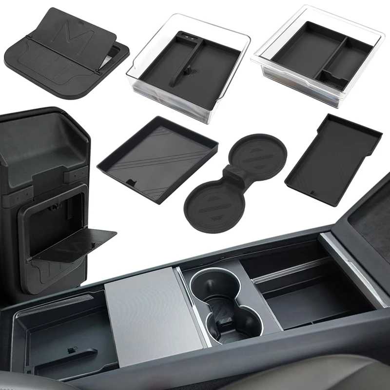 

For Tesla Model 3 Highland 2024 Center Console Organizer Set, Armrest Storage Box Cup Cushion Accessories ,6Pcs