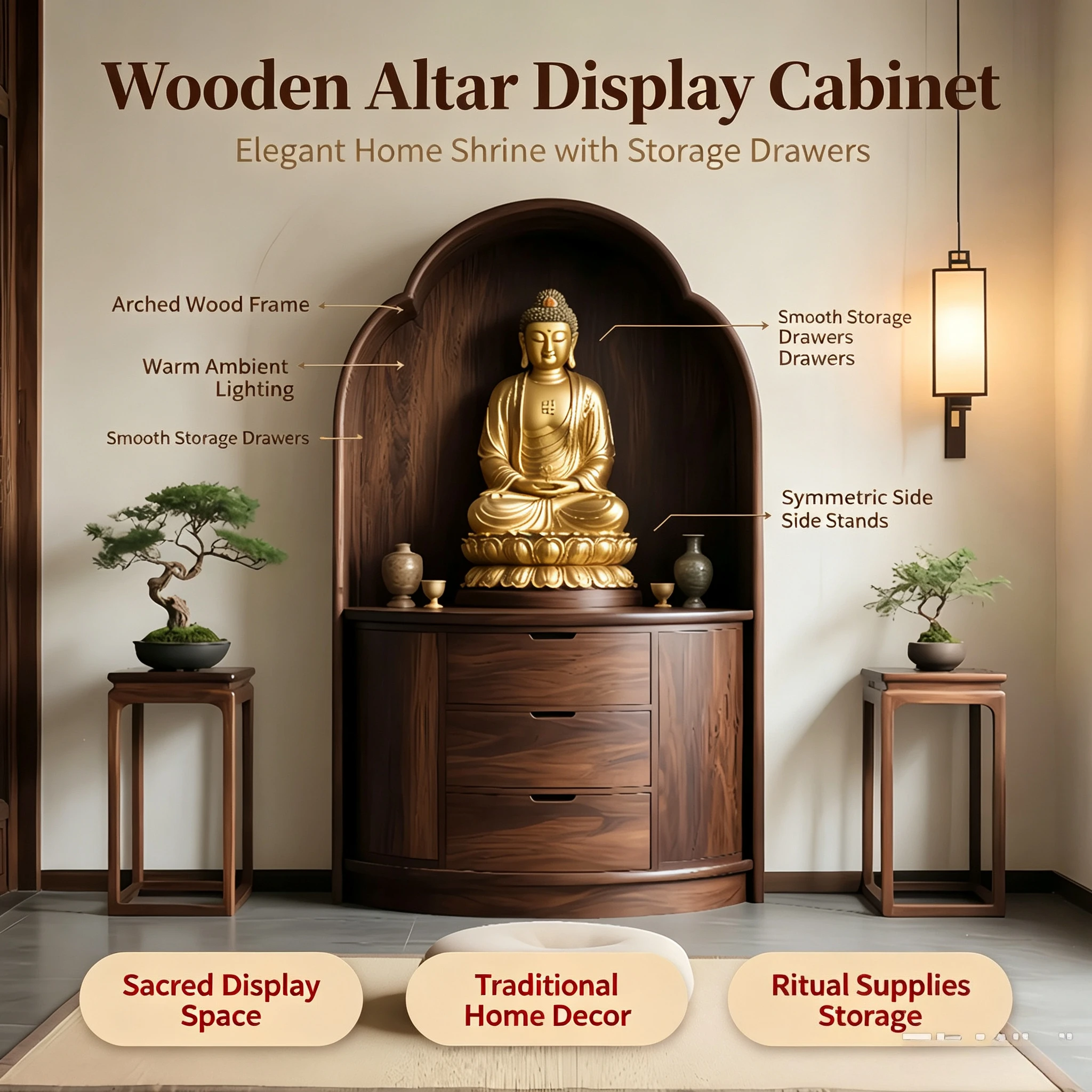 SCY solid wood casket offering table, black walnut standing cabinet offering table, high-end storage Buddha cabinet