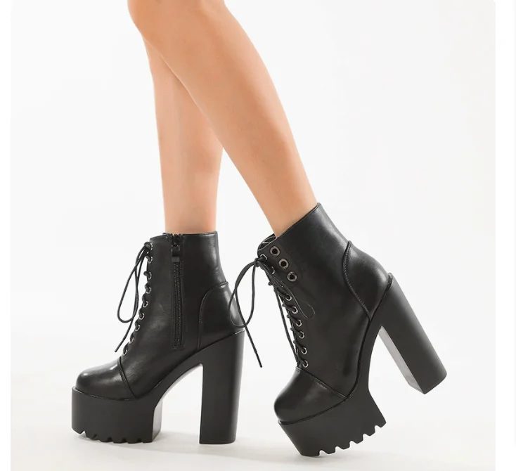 

Новые осенне-зимние мотоциклетные женские ботинки, ботильоны на массивной платформе, обувь из мягкой кожи, женская обувь на танкетке, женская обувь на платформе со шнуровкой