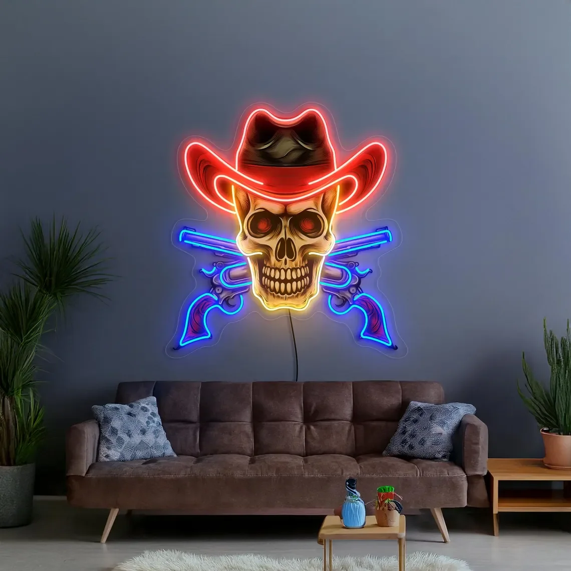 Cowboy Skull Neon Sign Cowboy Skull Man Pop Art Neon Sign Home Gaming Room Decor Western Bar Skull Cowboy Wall Art Sign Decor