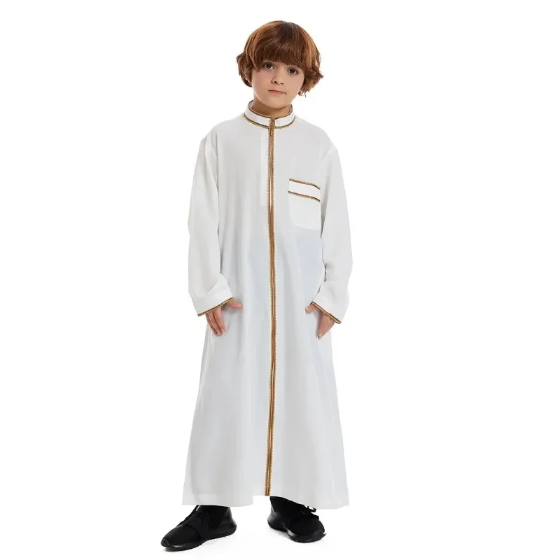 Turkish Muslim Kids Abaya Jubba Thobe Kimono Boy Thobe Thawb Caftan for Children Islam Eid Clothing Long Robe Dress Dubai Saudi