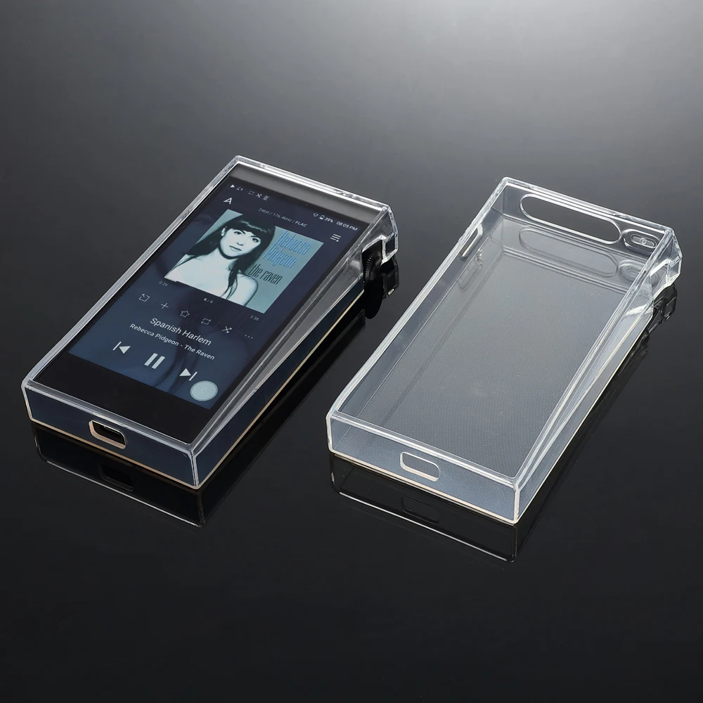 Мягкий прозрачный чехол из ТПУ с кристаллами для iRiver AK SP2000T с защитным закаленным стеклом для переднего экрана