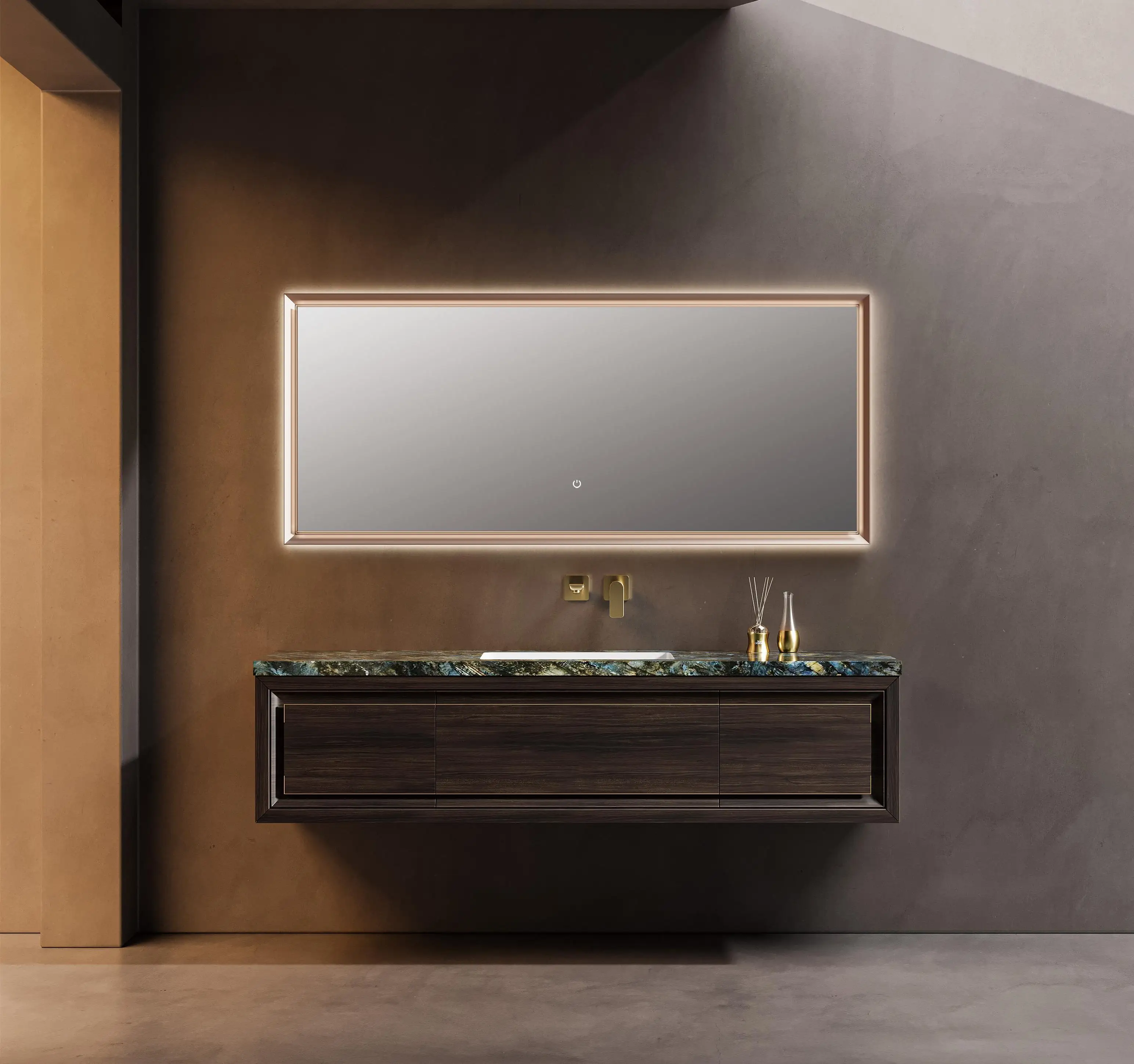 Chinese Solid Wood Wall-Mounted Bath Mirror Double Basin LED Light Hotel Vanity Cabinet For Apartment With Lacquer Door Panel