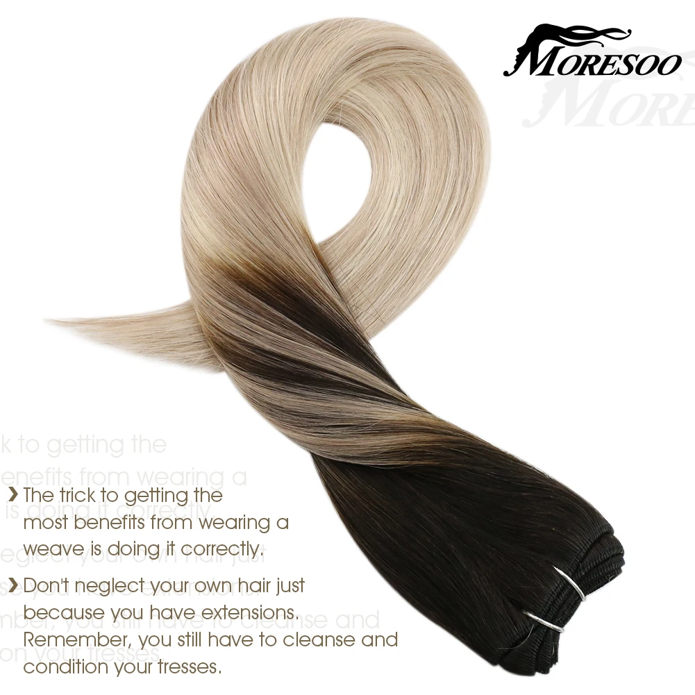 Moresoo Hair Weft 100% Real Human Hair 100G Hair Weave Natural Hair Brazilian Hair Extensions for Women Sew in Hair Weft Blonde