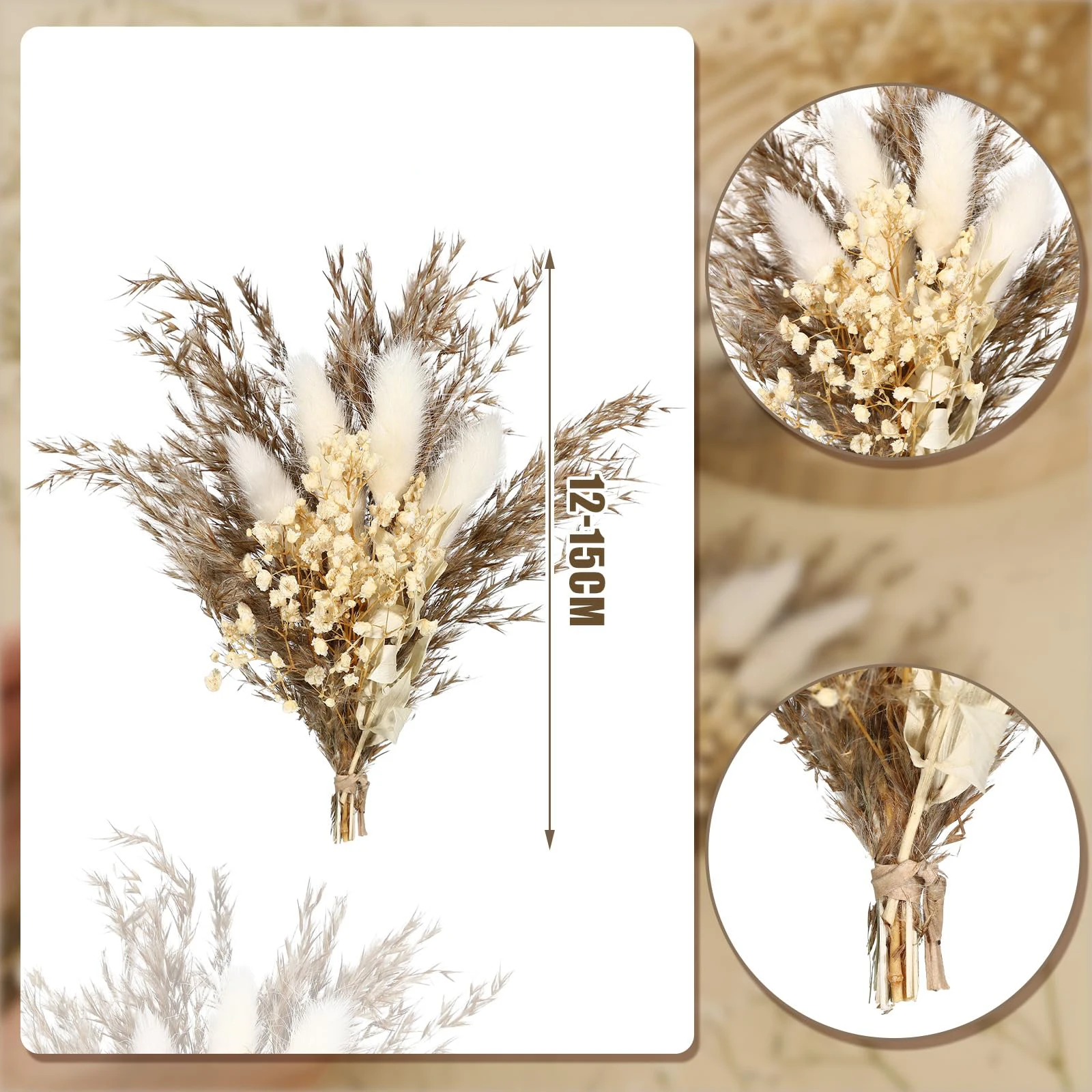 Boho Dried Flowers for Wedding Groomsmen, Pampas Grass, Bridesmaid Flower, Birthday Cake, Table Decor, Mini Bouquet for Men