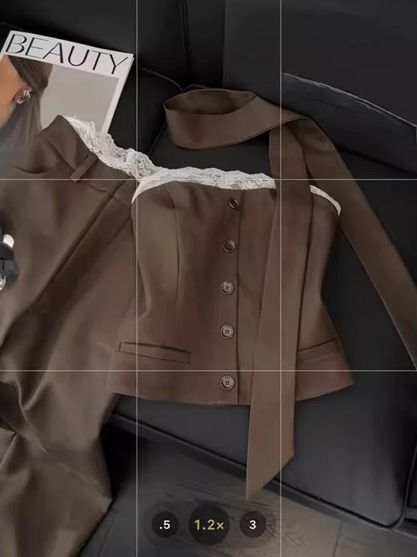 

Ruffle Trim Crop Top And High Waist Wide Leg Pants Two Piece Set Women's Fashion Sensation Summer Collection Button Closure