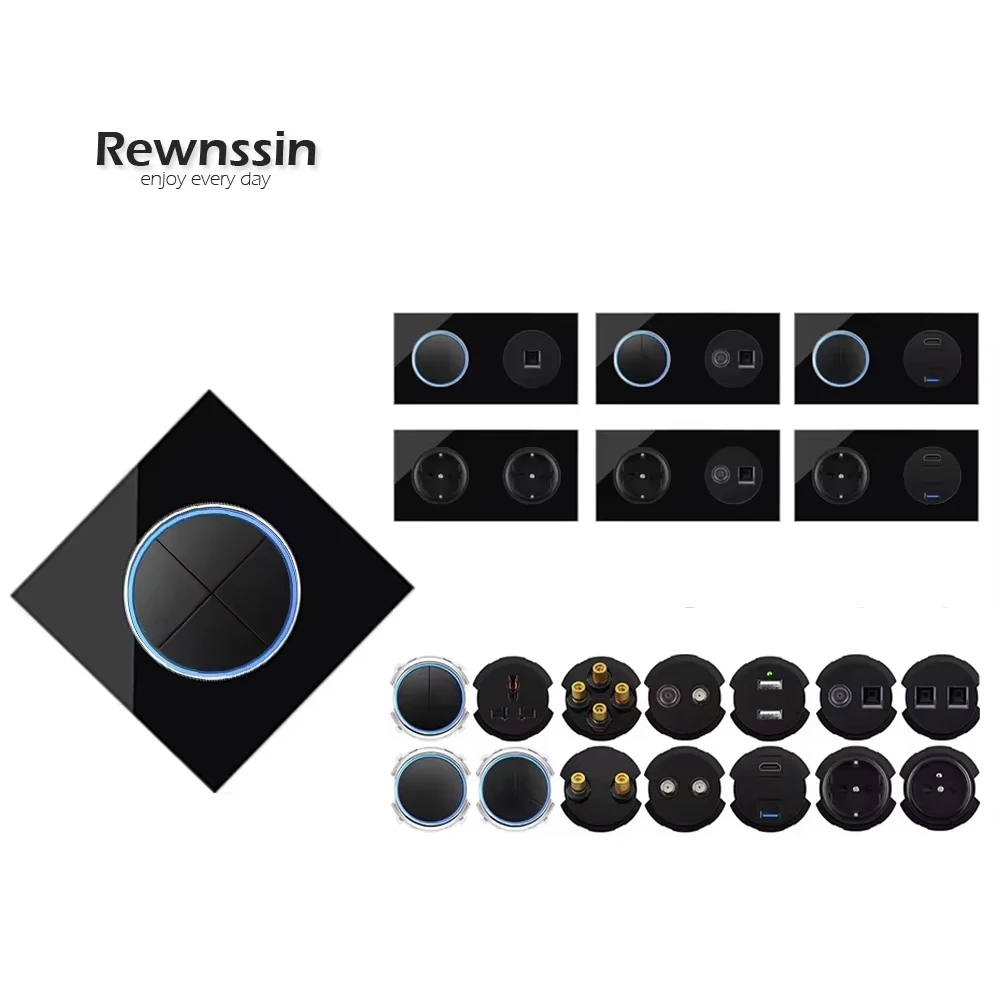 

Серия L1 - розетка из черного стекла со светодиодным индикатором, модуль HDMI RJ45, настенный выключатель света, сделай сам, бесплатная комбинированная розетка