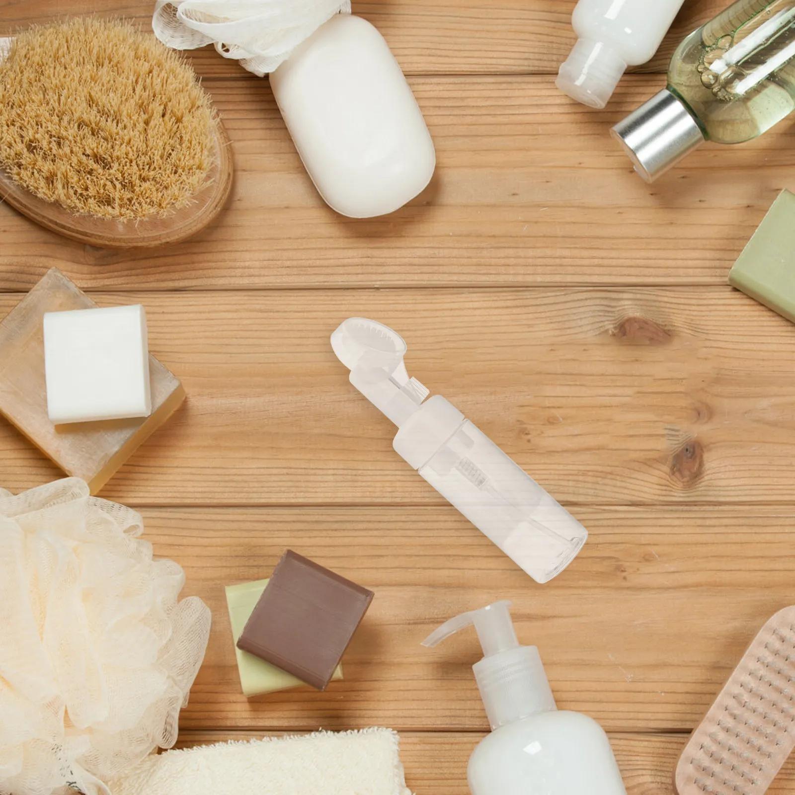 Conjunto de 2 Frascos Portáteis com Espuma e Escova, Dispensador Recarregável para Viagem, Ideal para Limpador Facial, Shampoo e Gel de Banho