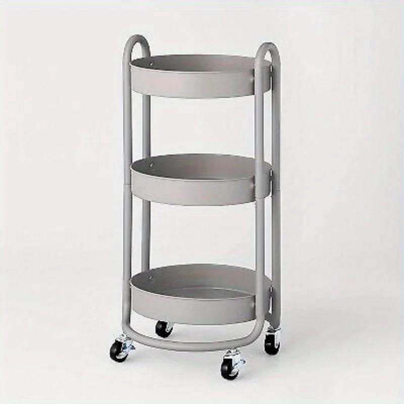 3 Tier Round Metal Utility Cart Gray - Brightroom