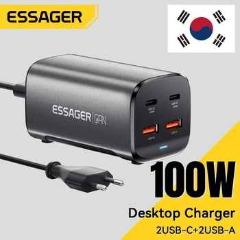 Essager 100W USB C GaN Charger Desktop Quick Charge 4.0 QC 3.0 PD Type C Fast Charging for MacBook Samsung POPC iPhone 15 Laptop