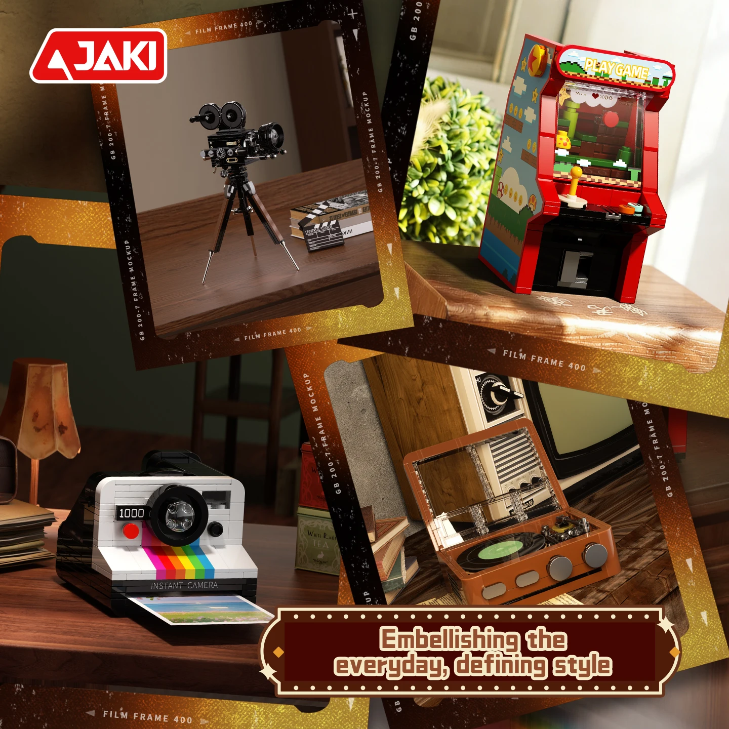 JAKI Retro Movie Camera Home Decor Creative Tall Brick Building Blocks Set MOC Model Assembly Toy Kids and Adult Birthday Gifts