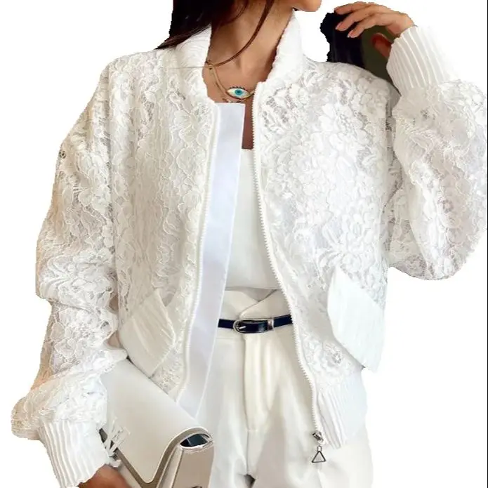 Women's Casual Loose Jacket Female Daily Clothing Autumn New 2025 Woman Fashion Lace Long Sleeve Pocket Design Jacket