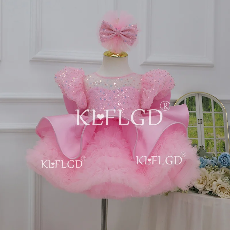 

Роскошное розовое пышное платье для девочек KLFLGD, эксклюзивное платье для дня рождения, костюм для первого дня рождения, выпускного бала, конкурса красоты.
